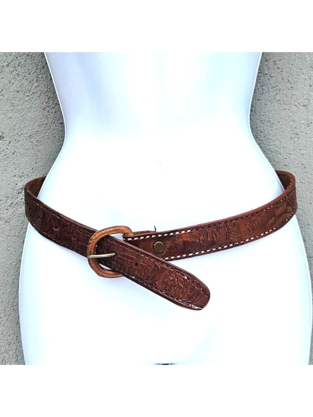 Vintage Mexican Hand Tooled Leather Belt JUAN Hecho en Mexico Western S/30 - Picture 12 of 16